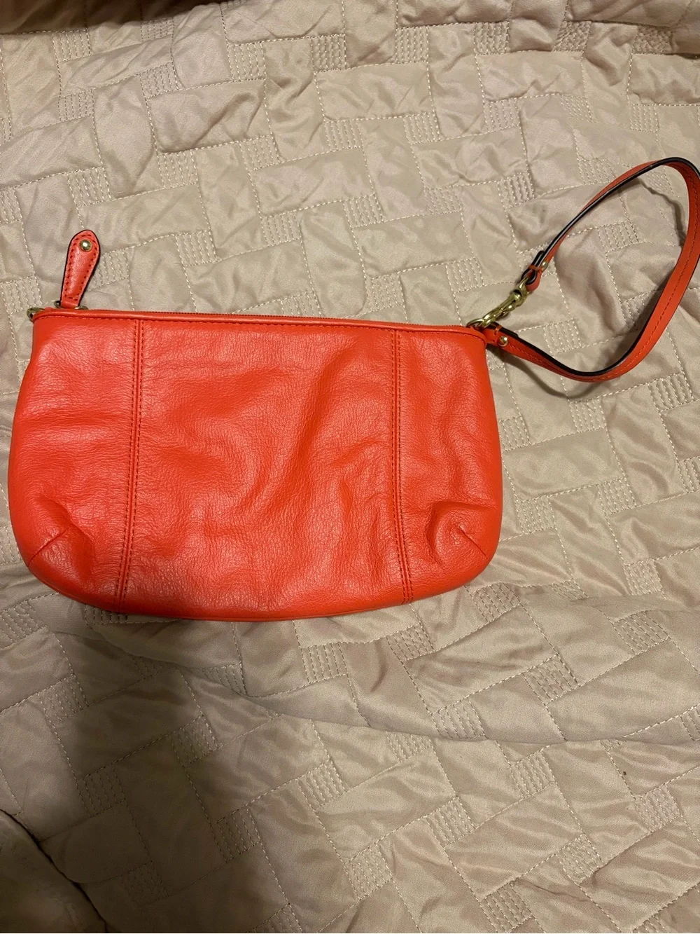 Coach Orange Leather Wristlet Clutch with Gold Hardware